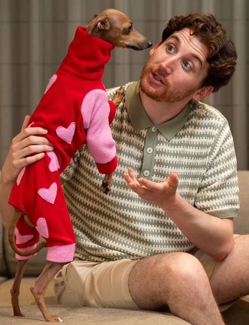 Trevor the Iggy (a dog) answering important questions to James Hoyle (a human)